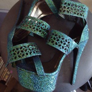 Teal Faux Chameleon Strappy Heels